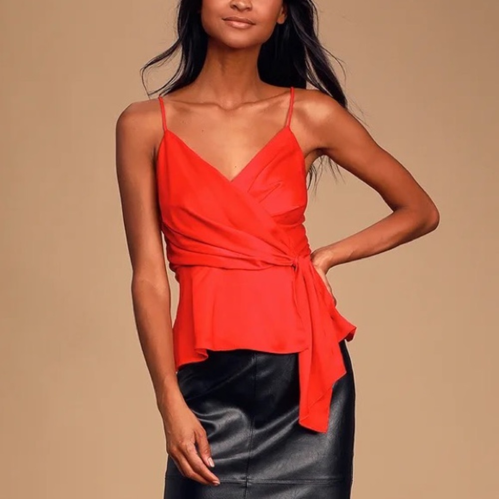 ASTR Red Satin Wrap Top